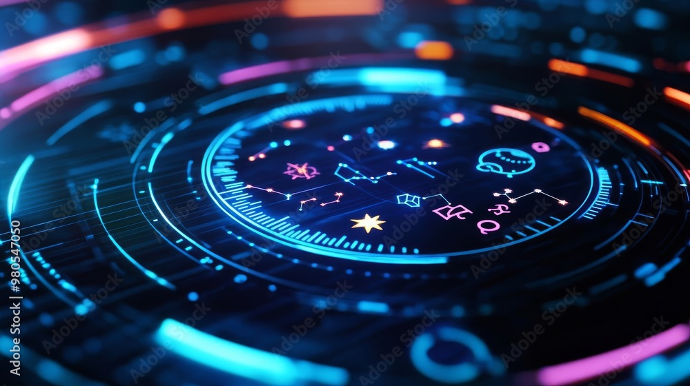 Futuristic compatibility chart, hologram zodiac signs, cosmic glow Futuristic compatibility chart, hologram zodiac signs, cosmic glow