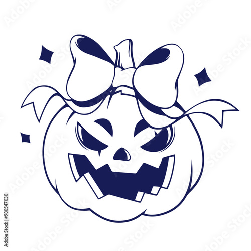 Coloring books with cute jack o lantern pumpkin monsters. Bow on the head. Happy Halloween. Outline Coloring Page. Holidays cartoon character. Hand drawn line art style