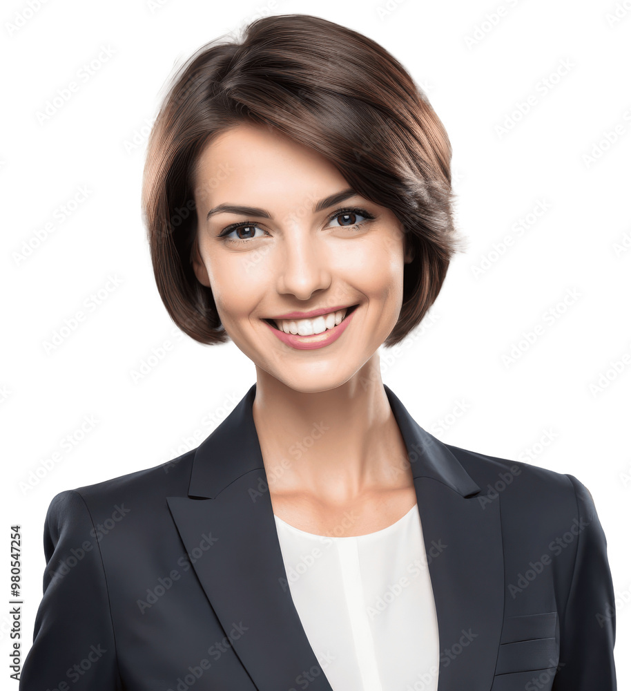 smiling business woman with short hair in suit isolated on transparent background smiling business woman with short hair in suit isolated on transparent background