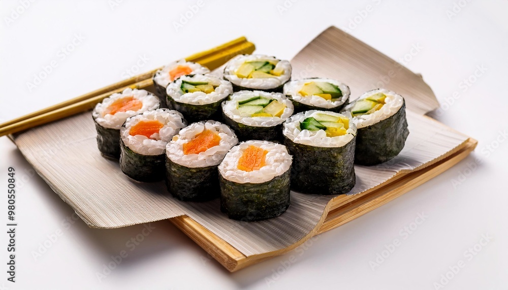 Korean Food, Kimbap on white background isolated. Korean Food, Kimbap on white background isolated.