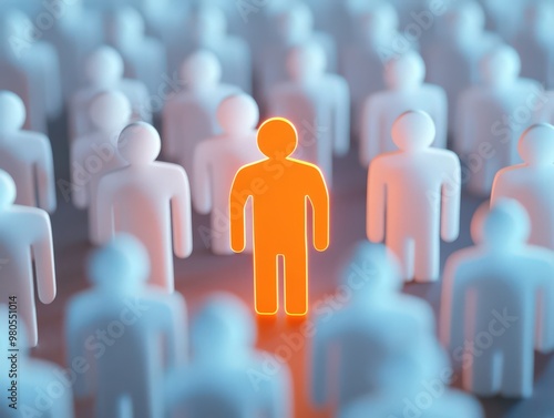 Leadership and Individuality Concept with Orange and White Figures. Stand out from the crowd