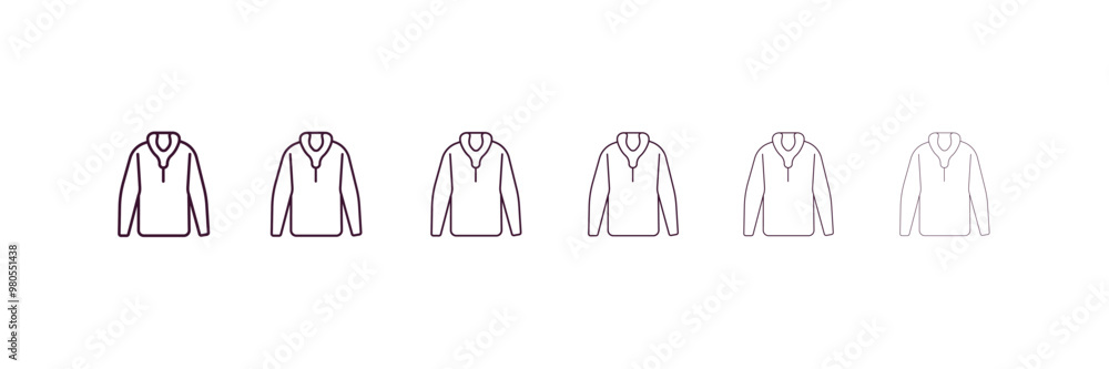 sweater with hood outline icon. Linear vector from fashion concept. 6 different line style sweater with hood icon included thin, light, regular, medium, bold, black sweater with hood outline icon. Linear vector from fashion concept. 6 different line style sweater with hood icon included thin, light, regular, medium, bold, black