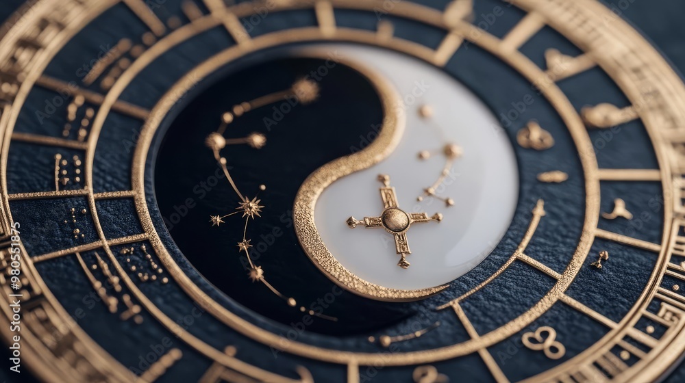 Yin-Yang symbol made of two contrasting zodiac signs, representing balance and harmony in astrology Yin-Yang symbol made of two contrasting zodiac signs, representing balance and harmony in astrology