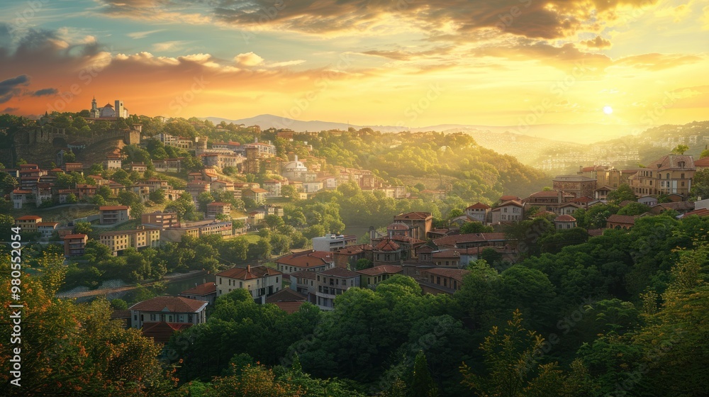 High angle view of beautiful city view on the mountain and beautiful scenery. High angle view of beautiful city view on the mountain and beautiful scenery.