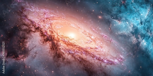 A Spiral Galaxy with a Bright Core Surrounded by Stars and Nebulae