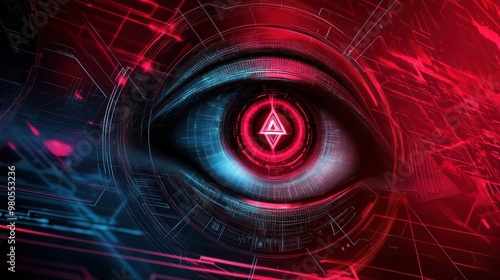 An eye with a red light in the middle of it, AI