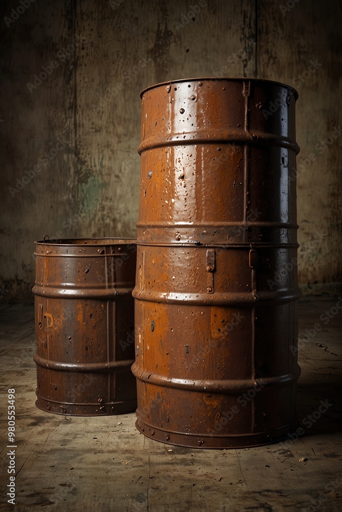 old rusty metal oil barrel set old rusty metal oil barrel set