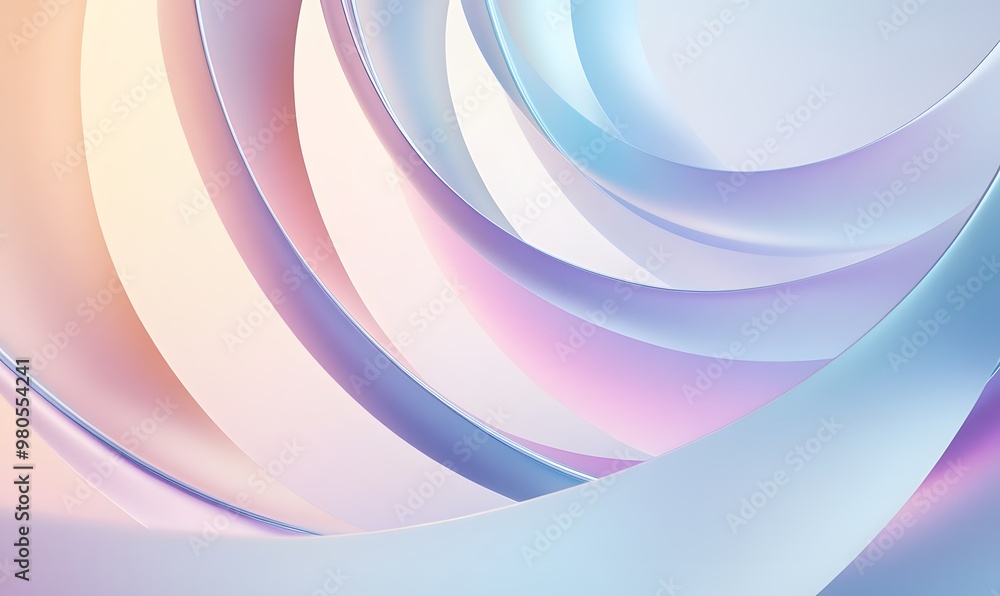 Fototapeta premium Abstract background with soft purple and blue curves, light pink gradient, vector illustration, white space in the center of the composition, curved lines,