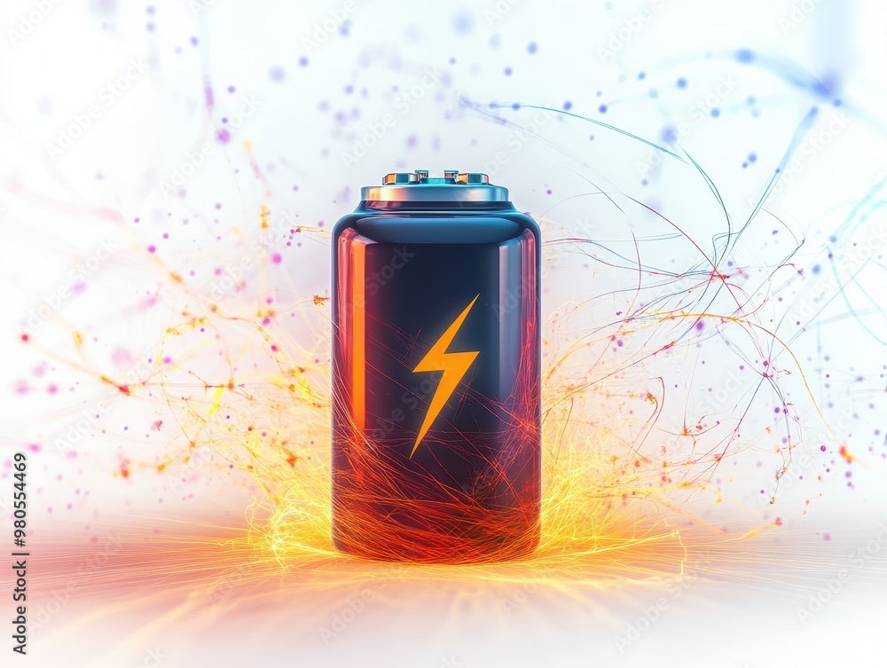 A vibrant battery emitting energy waves, symbolizing power and innovation in technology and electronics. A vibrant battery emitting energy waves, symbolizing power and innovation in technology and electronics.