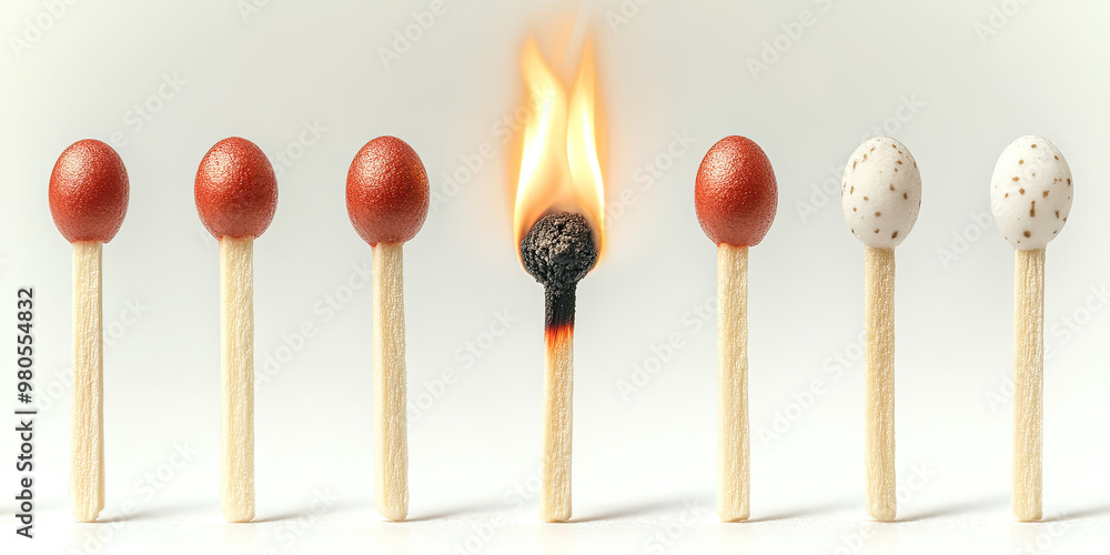Burning match on a white background. Created with Ai Burning match on a white background. Created with Ai