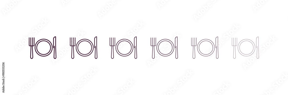 plate and utensils outline icon. Linear vector from food concept. 6 different line style plate and utensils icon included thin, light, regular, medium, bold, black plate and utensils outline icon. Linear vector from food concept. 6 different line style plate and utensils icon included thin, light, regular, medium, bold, black