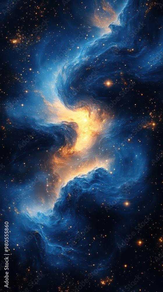 abstract cosmic background with swirling dark blue nebulae and shimmering gold particles creating depth and mystery resembling a deep space vista abstract cosmic background with swirling dark blue nebulae and shimmering gold particles creating depth and mystery resembling a deep space vista