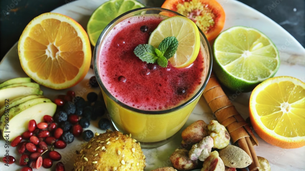 Vibrant smoothie bowl with assorted fresh fruits. Vibrant smoothie bowl with assorted fresh fruits.