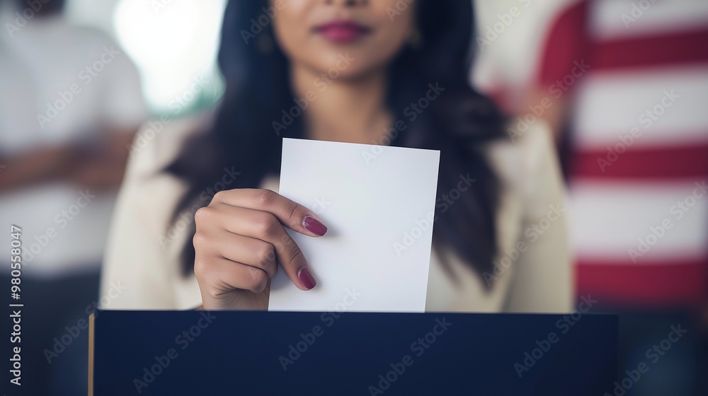 Woman with red nails casting her vote, symbolizing empowerment and responsibility in the election process. Perfect for Election Day themes Woman with red nails casting her vote, symbolizing empowerment and responsibility in the election process. Perfect for Election Day themes