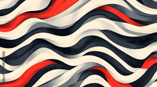 Abstract Wavy Pattern in Red, Black, and White