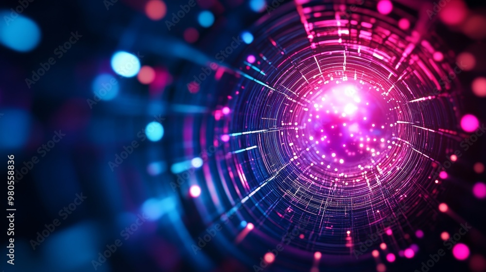 Futuristic glass dome with circular stained-glass windows, reflecting neon holograms, Sci-fi, Digital art, deep blues and purples, glowing, atmospheric Futuristic glass dome with circular stained-glass windows, reflecting neon holograms, Sci-fi, Digital art, deep blues and purples, glowing, atmospheric