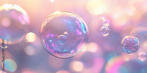 Colorful shiny soap bubbles reflecting light floating through the air in vibrant close-up view new beautiful stock image illustration AI