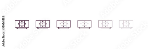 credenza  outline icon. Linear vector from furniture concept. 6 different line style credenza  icon included thin, light, regular, medium, bold, black