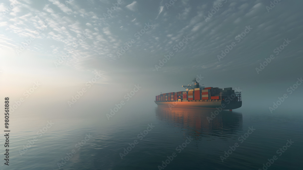 Fototapeta premium A ship for transporting cargo containers and also unloading it at the docks of a cargo port. AI Generated