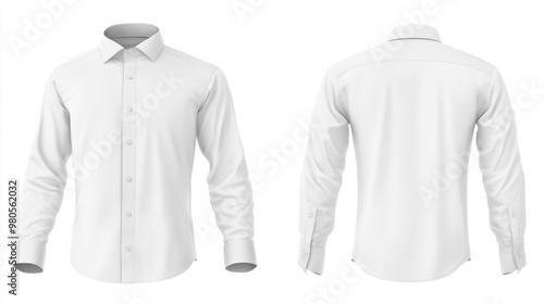 White long-sleeve dress shirt displayed from front and back views on a neutral background