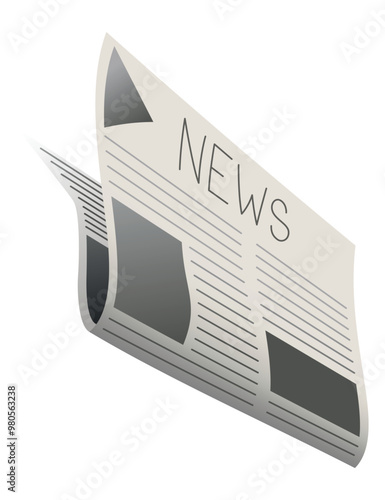 Folded newspaper. Modern news publication. Newspaper icon. Periodical printing product, daily news and sport, food and medicine, business information, latest press