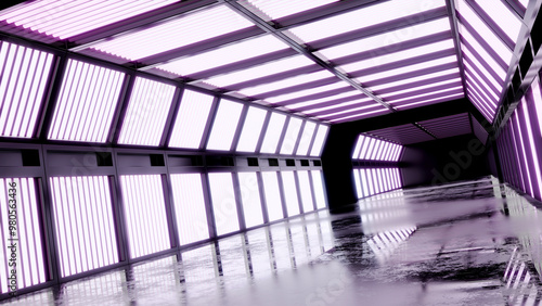 3D rendering of glowing room concept with empty room background, futuristic light effect.