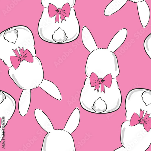 Seamless pattern with Hand Drawn Cute Bunny, print design rabbit background, children print textile design