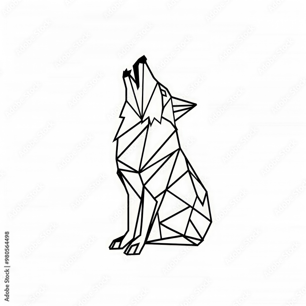 Geometric wolf howling in a black and white outline. Geometric wolf howling in a black and white outline.