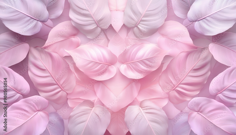 Obraz premium A symmetrical pattern of pink and white leaves creates a beautiful, abstract floral background.