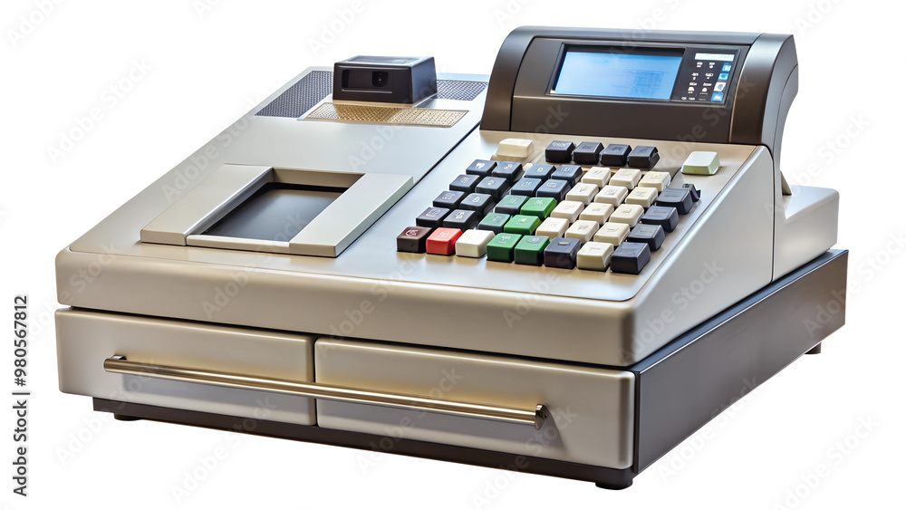 Modern Electronic Cash Register with Customer Display and Functional Keys at Point of Sale. transparent background Modern Electronic Cash Register with Customer Display and Functional Keys at Point of Sale. transparent background