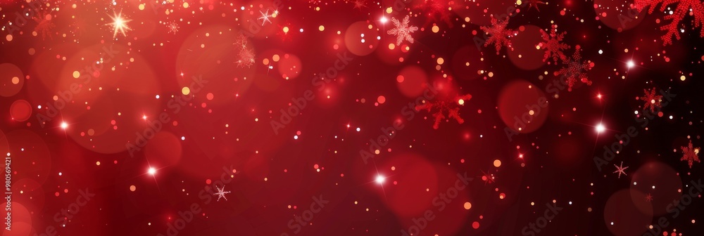 Naklejka premium A vibrant red holiday background featuring sparkling glitter and bokeh lights creating a magical festive atmosphere ideal for Christmas, New Year, and celebratory designs to bring cheer and joy