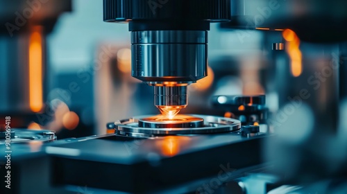 Precision at Work: Close-up of Sophisticated Lens Grinding Machine in Optometry Lab Revealing Lens Production Technology