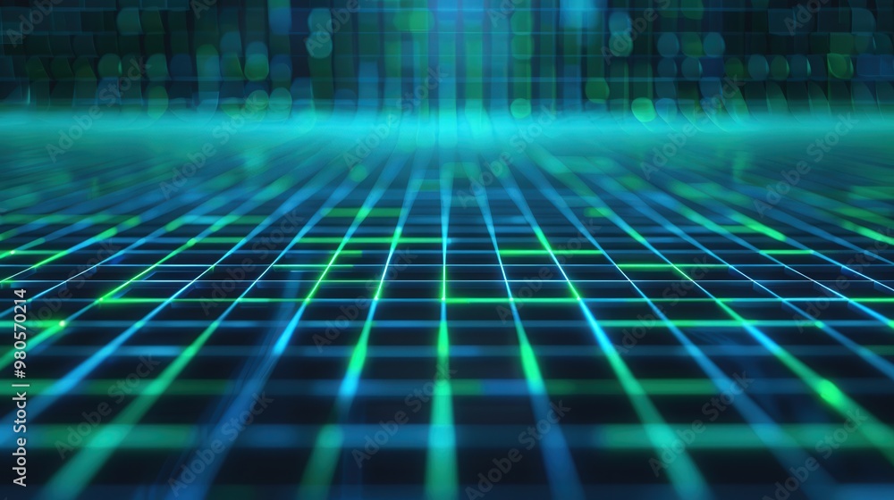 Futuristic Digital Grid, an abstract design featuring vibrant blue and green lines, evoking a sense of modern technology and innovation in a digital landscape. Futuristic Digital Grid, an abstract design featuring vibrant blue and green lines, evoking a sense of modern technology and innovation in a digital landscape.