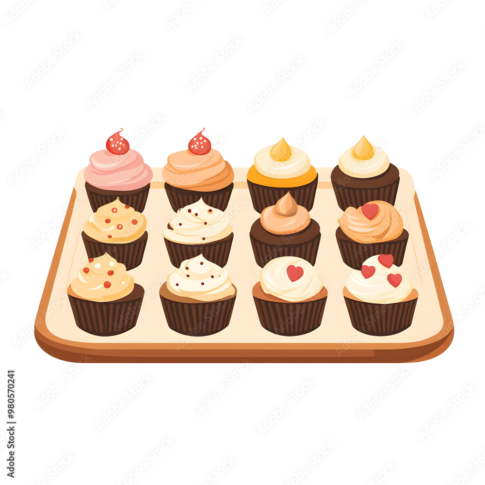 Flat design illustrations Muffin Tray with Cupcakes Flat design illustrations Muffin Tray with Cupcakes