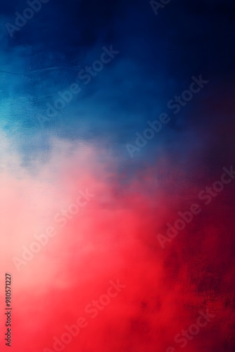 Abstract gradient background with blurred red and blue colors, grainy texture, film grain.