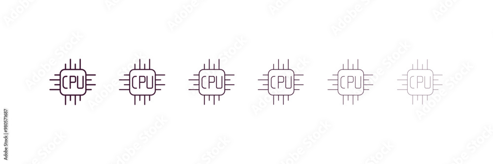 cpu outline icon. Linear vector from ai and tech concept. 6 different line style cpu icon included thin, light, regular, medium, bold, black