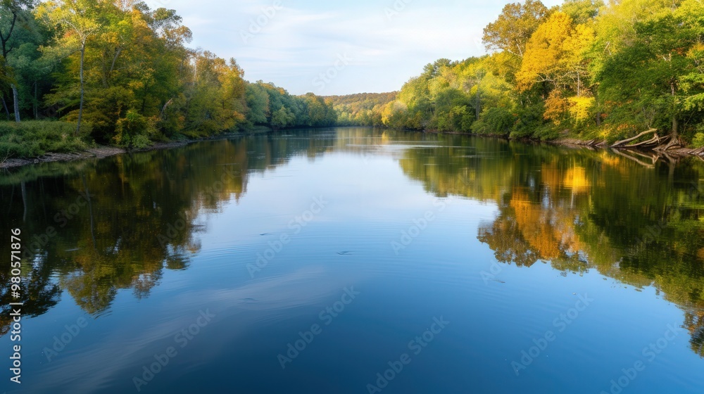 Tranquil River Reflections, a serene waterway gently flowing, mirroring lush trees above, creating a peaceful and picturesque landscape, ideal for relaxation and contemplation Tranquil River Reflections, a serene waterway gently flowing, mirroring lush trees above, creating a peaceful and picturesque landscape, ideal for relaxation and contemplation