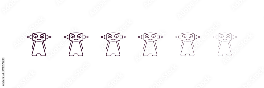 robot outline icon. Linear vector from ai and tech concept. 6 different line style robot icon included thin, light, regular, medium, bold, black robot outline icon. Linear vector from ai and tech concept. 6 different line style robot icon included thin, light, regular, medium, bold, black