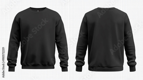 Black crewneck sweatshirt design displayed from front and back on a neutral background photo