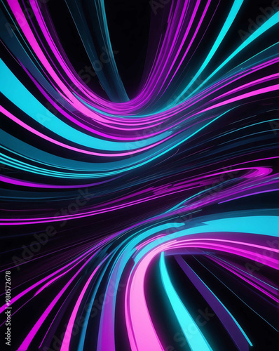 Fast motion blur with glowing neon wave patterns photo