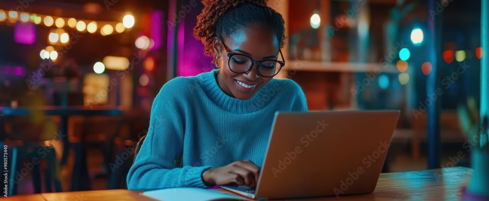 The Woman with Laptop Smiling The Woman with Laptop Smiling