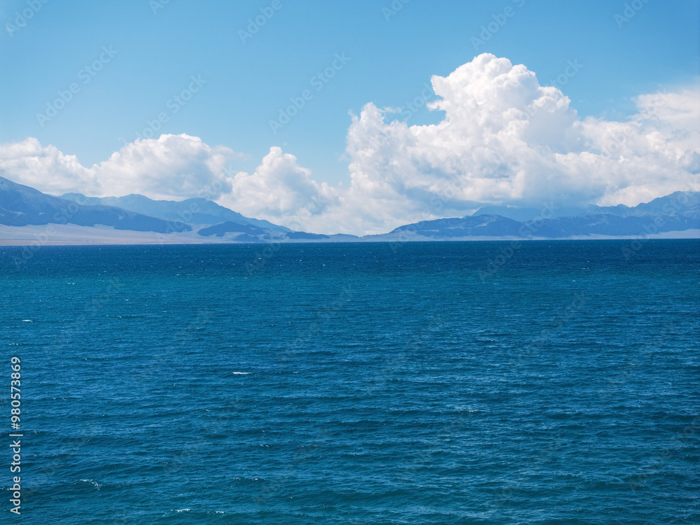 Aerial photography of the famous Sayram Lake and mountain ranges in Xinjiang, China Aerial photography of the famous Sayram Lake and mountain ranges in Xinjiang, China