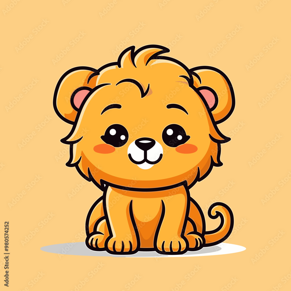Fototapeta premium Lion hand-drawn kids comic illustration. Cute vector doodle style cartoon illustration
