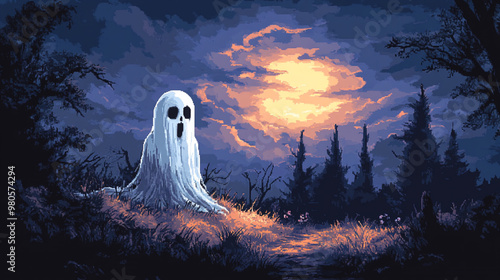 illustration of 8 bit pixel halloween background photo