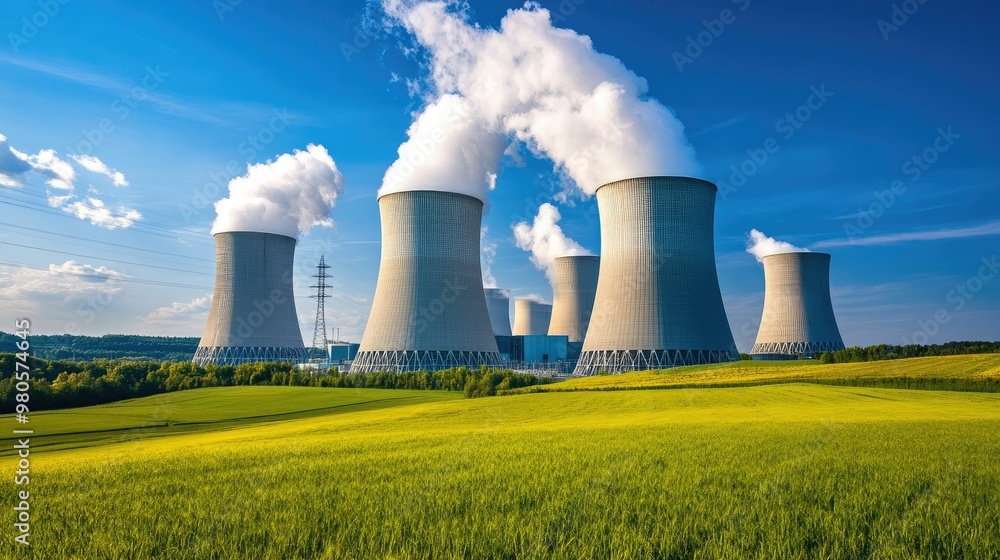 Cooling Towers with Steam Rising into the Blue Sky Cooling Towers with Steam Rising into the Blue Sky