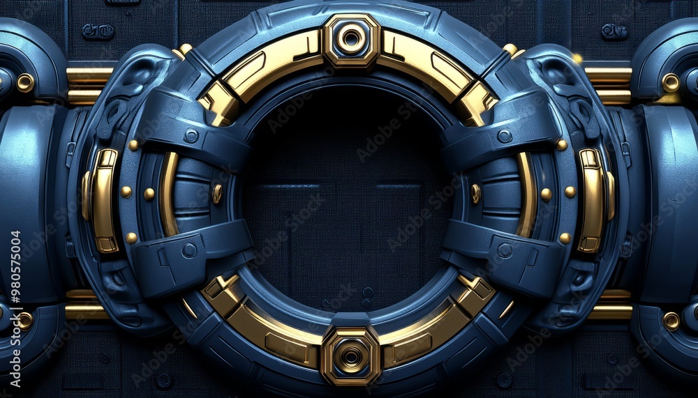 Circular Frame of Metallic Gears with Gold Accents Circular Frame of Metallic Gears with Gold Accents