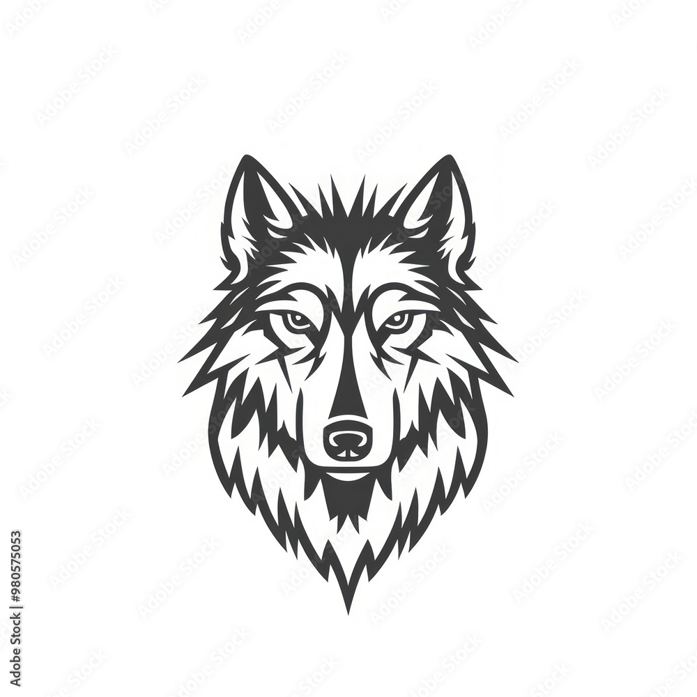 A detailed, black and white, vector illustration of a wolf's head. A detailed, black and white, vector illustration of a wolf's head.