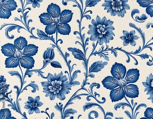 Wallpaper Mural Norwegian Scandinavian rosemaling traditional handpainted folk art in bright blue floral patterns Torontodigital.ca
