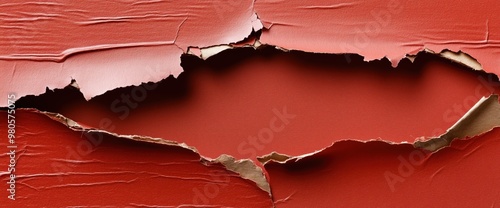 Red paper tearing effect on solid background for creative design projects and prints photo