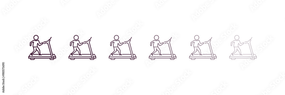 running treadmill outline icon. Linear vector from gym concept. 6 different line style running treadmill icon included thin, light, regular, medium, bold, black running treadmill outline icon. Linear vector from gym concept. 6 different line style running treadmill icon included thin, light, regular, medium, bold, black